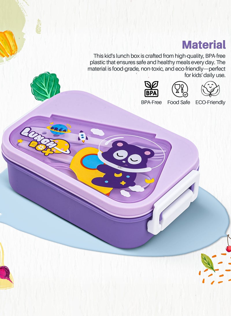 BAYBEE 750 ML Kids Lunch Box For Kids with 2 Compartments Bento Box for Kids & Toddlers With Spoon and Fork, Sauce container | Easy Clean Safe Leakproof School Tiffen Box For Kid Purple - Image 5