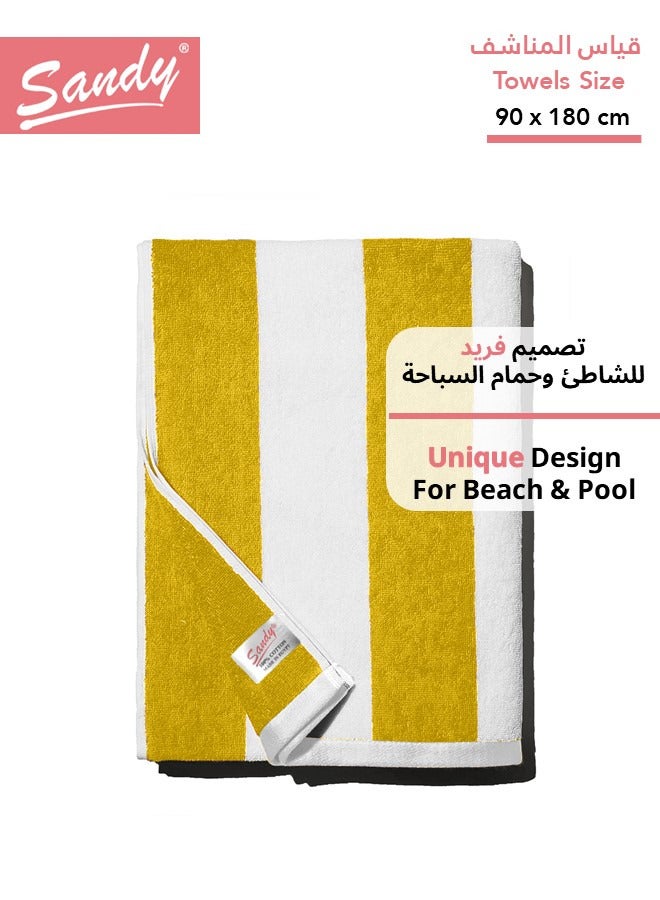 ساندي طقم مناشف شاطئ كبيرة جدا ساندي بجودة الفنادق قطن 100% صنعت في مصر, ناعمة وسريعة الجفاف وعالية الامتصاص (عبوتان - 90 × 180 سم) - اصفر - Image 2