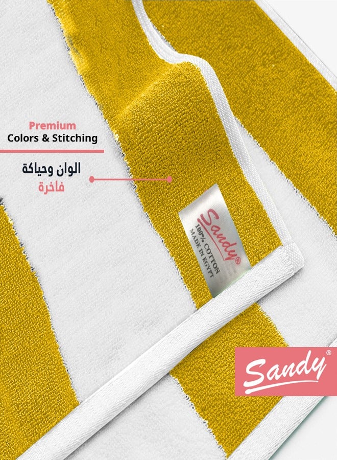 ساندي طقم مناشف شاطئ كبيرة جدا ساندي بجودة الفنادق قطن 100% صنعت في مصر, ناعمة وسريعة الجفاف وعالية الامتصاص (عبوتان - 90 × 180 سم) - اصفر - Image 4