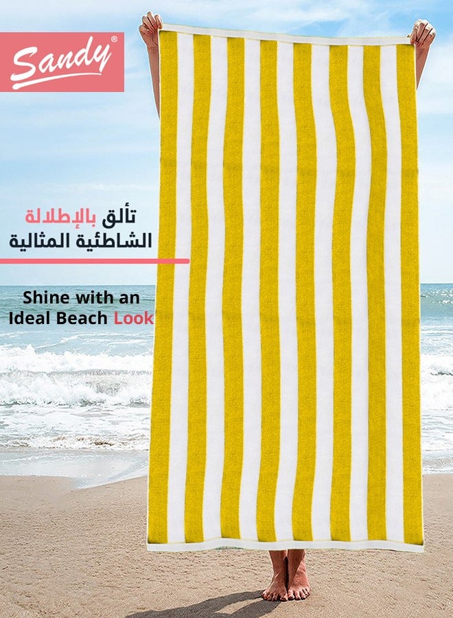 ساندي طقم مناشف شاطئ كبيرة جدا ساندي بجودة الفنادق قطن 100% صنعت في مصر, ناعمة وسريعة الجفاف وعالية الامتصاص (عبوتان - 90 × 180 سم) - اصفر - Image 5