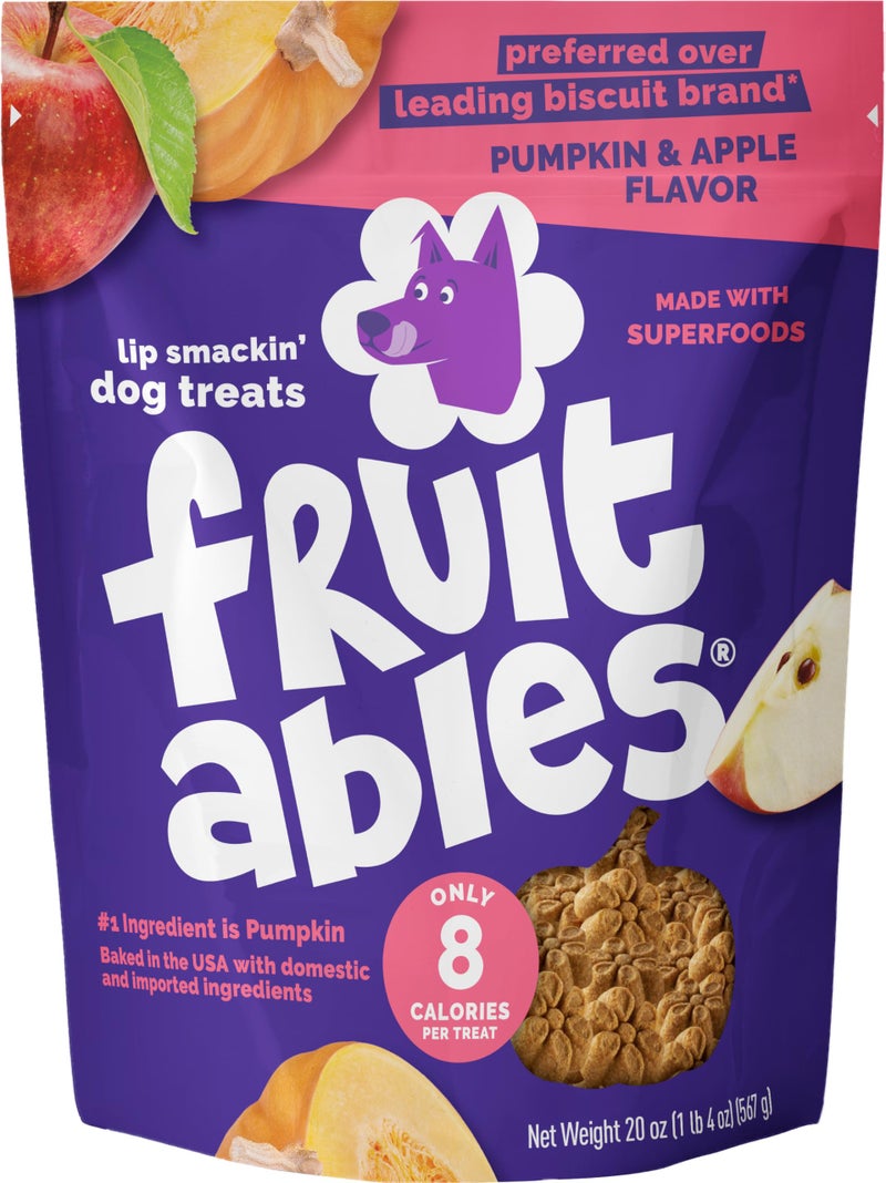 Fruitables Baked Dog Treats, Healthy Pumpkin Treat for Dogs, Low Calorie & Delicious, Pet Essential, Made with No Wheat, Corn & Soy, Made in the USA, Allergy Friendly, Pumpkin and Apple Flavor, 20 oz - Image 1