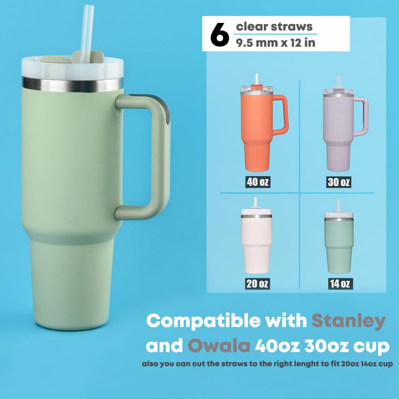 ALINK [DISHWASHER SAFE] 6 Pack Replacement Straws for Stanley 40 oz 30 oz Cup Tumbler, 12 inch Long Clear Reusable Plastic Straws with Brush for Stanley, Owala, Yeti Tumbler, BPA FREE - Image 3