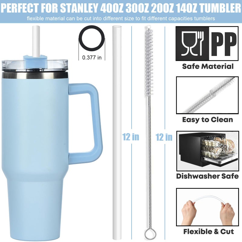 ALINK [DISHWASHER SAFE] 6 Pack Replacement Straws for Stanley 40 oz 30 oz Cup Tumbler, 12 inch Long Clear Reusable Plastic Straws with Brush for Stanley, Owala, Yeti Tumbler, BPA FREE - Image 2