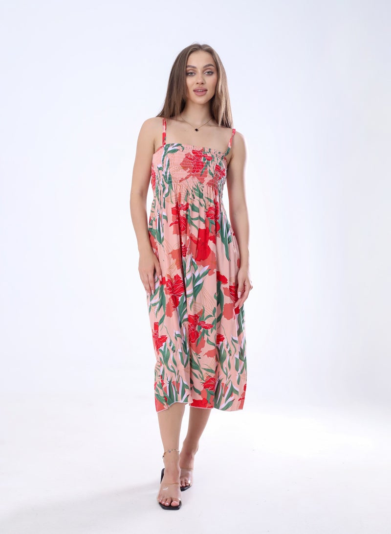 BEBO Women's short floral dress, free size, fits approximately 60-85 kg_Kashmir & Red - Image 1