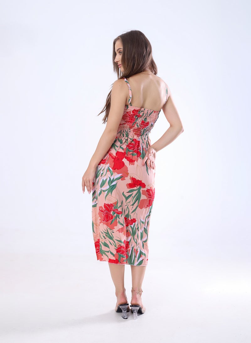 BEBO Women's short floral dress, free size, fits approximately 60-85 kg_Kashmir & Red - Image 3