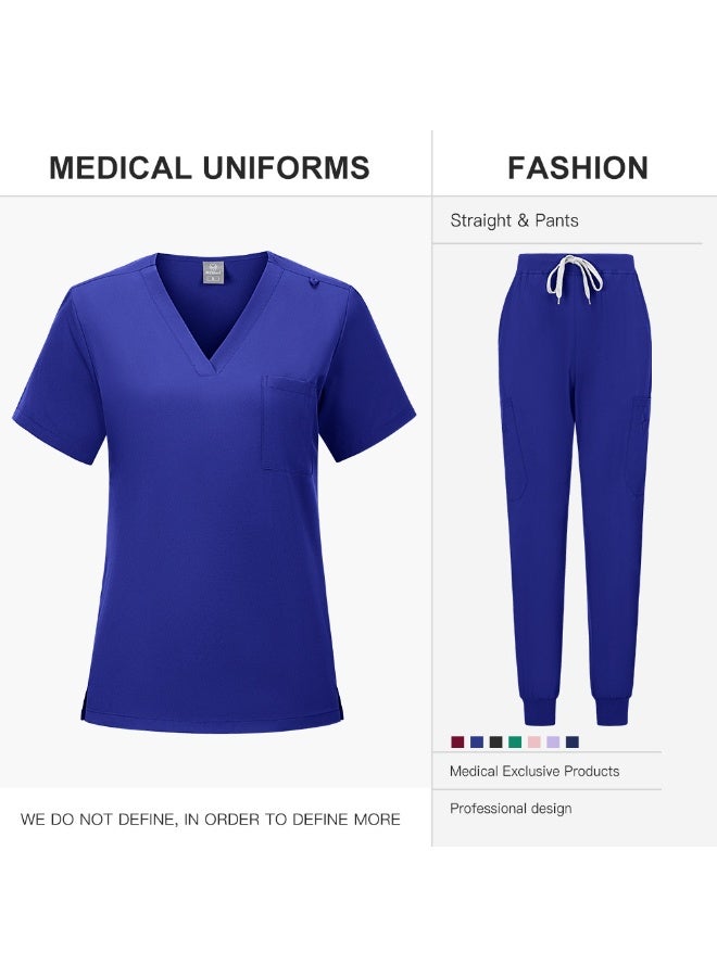 Loquat Womens Medical Scrubs Set Medical Uniform Set Royal Blue - Image 1
