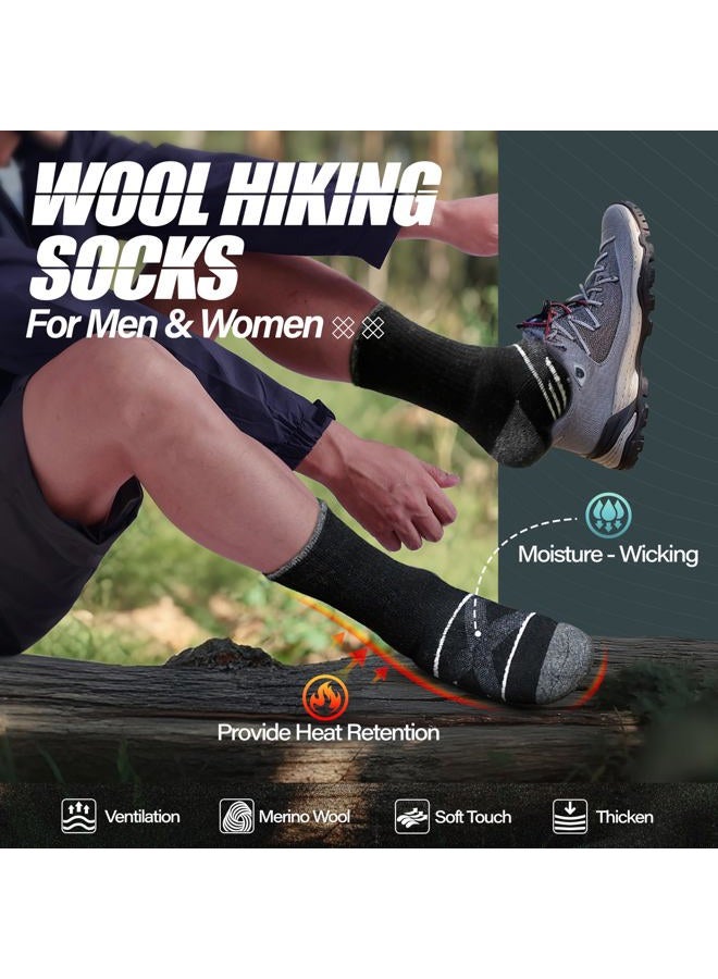 ANTSANG 5 Pairs Merino Wool Hiking Socks for Men & Women Thermal Winter Warm Moisture Wicking Cushion Boot Socks, Black, M - Image 2