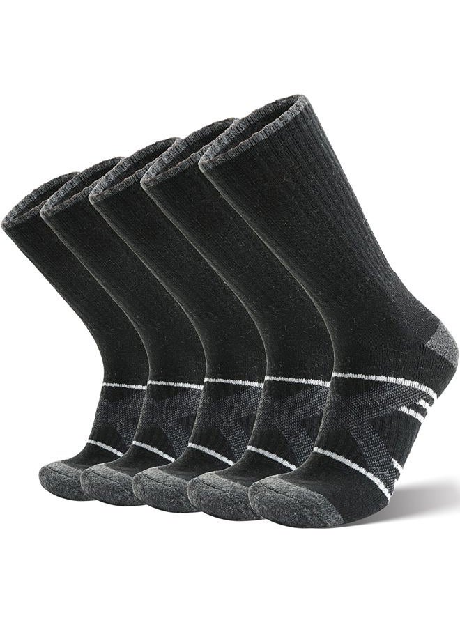 ANTSANG 5 Pairs Merino Wool Hiking Socks for Men & Women Thermal Winter Warm Moisture Wicking Cushion Boot Socks, Black, M - Image 1