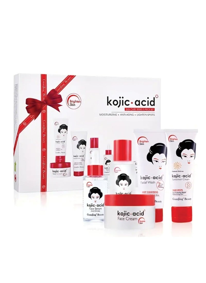 KOJIC ACID Care Set-Contains Facial Cleanser, Toner, Essence, Facial Cream, Sun Protection Cream 