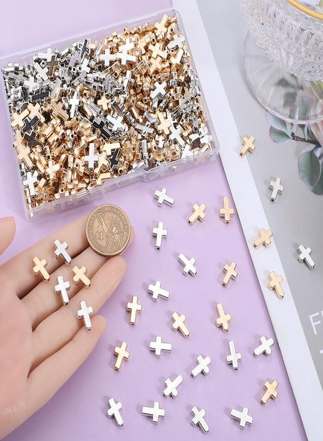 SOFPLATE 1 Box 400Pcs Gold Cross Beads Silver Crosses Spacer Bead Bulk Plastic Crucifix Big Hole Holy Easter Mini Loose Charms Beads for Jewelry Making Beading Pendants Necklaces Earrings DIY Crafts - Image 3