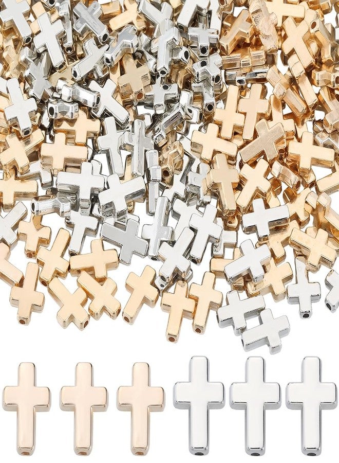 SOFPLATE 1 Box 400Pcs Gold Cross Beads Silver Crosses Spacer Bead Bulk Plastic Crucifix Big Hole Holy Easter Mini Loose Charms Beads for Jewelry Making Beading Pendants Necklaces Earrings DIY Crafts - Image 1