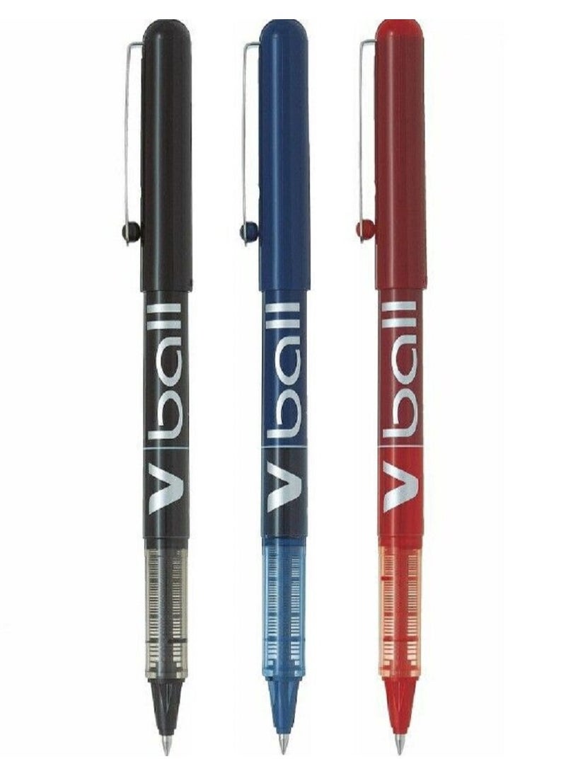 PILOT Pilot V-Ball 0.5mm Liquid Ink Pen Set of 3 Pens- BL-VB5 Black/Blue/Red  - Image 1