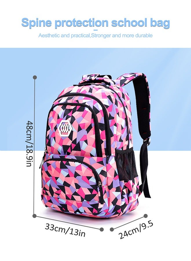HomarKet Geometric-Print Backpack and Lunch-Bag Set for Girls-Boys School Elementary Bookbags, 3Pcs Primary School Bag Backpack with Lunch Kit - Image 4