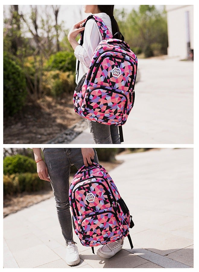 HomarKet Geometric-Print Backpack and Lunch-Bag Set for Girls-Boys School Elementary Bookbags, 3Pcs Primary School Bag Backpack with Lunch Kit - Image 3