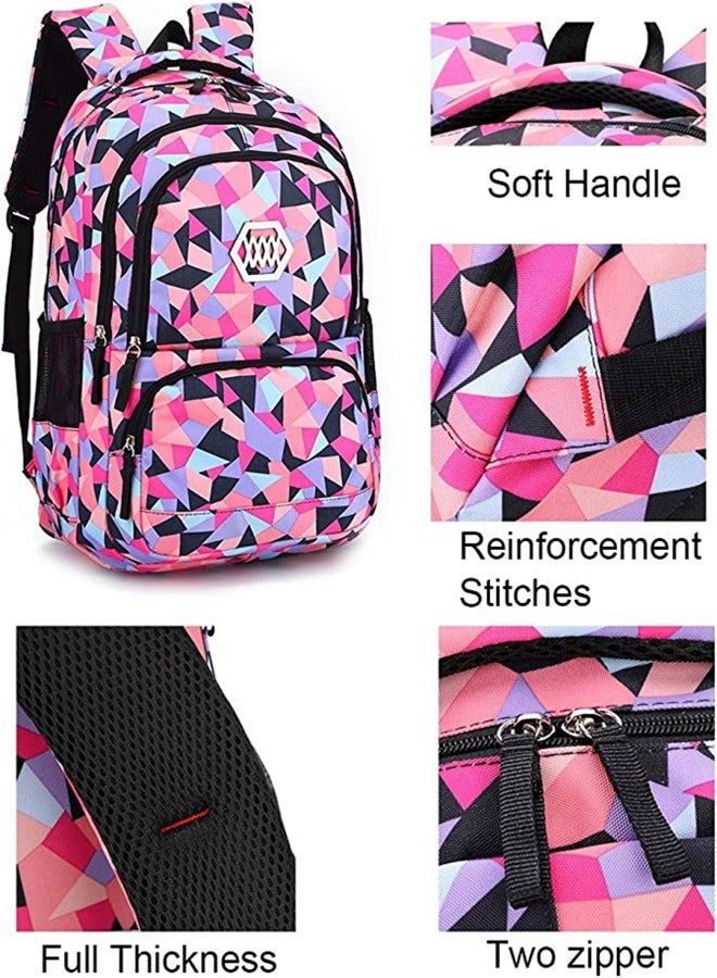 HomarKet Geometric-Print Backpack and Lunch-Bag Set for Girls-Boys School Elementary Bookbags, 3Pcs Primary School Bag Backpack with Lunch Kit - Image 2