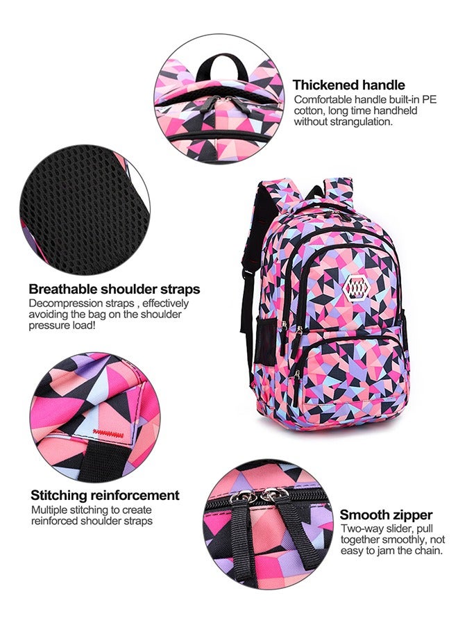 HomarKet Geometric-Print Backpack and Lunch-Bag Set for Girls-Boys School Elementary Bookbags, 3Pcs Primary School Bag Backpack with Lunch Kit - Image 5