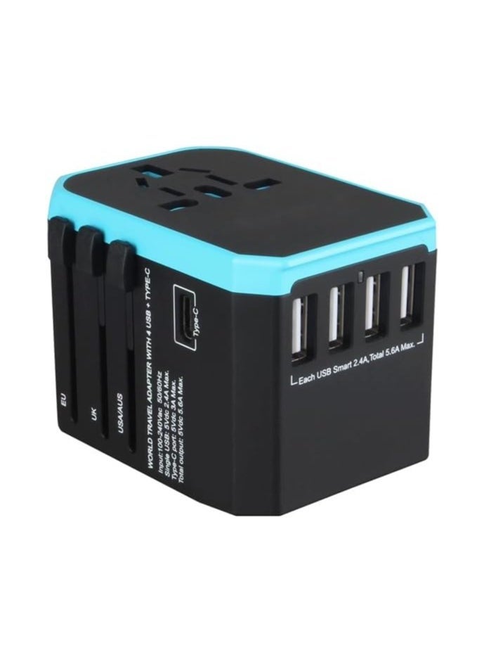 Universal Travel Adapter, International Plug Adapter, 5.6A Smart Power 3.0A 4 USB 1 Type C, Power Adapter Travel Cha rger, Outlet Converter Worldwide (Type C/G/A/I) - Image 1