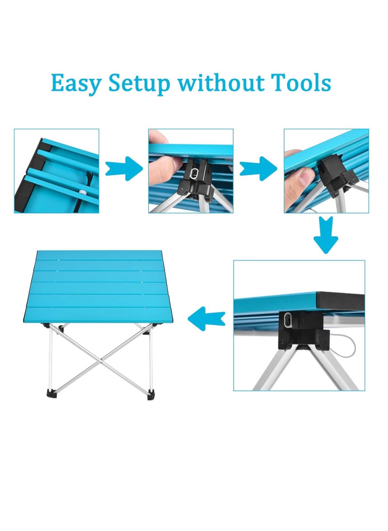 Generic - Medium Folding Camping Table with Aluminum Table Top, Beach Table for Sand with Carrying Bag,Prefect for Outdoor, Picnic, BBQ, Cooking, Festival (Blue) - Image 1