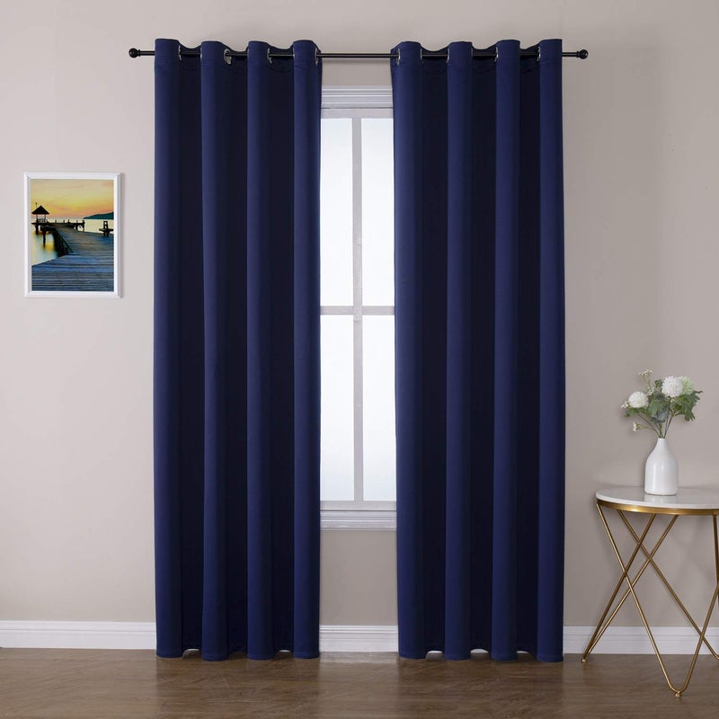 ChrisDowa Blackout Curtains 80 Inches Long 2 Panels Set for Living Room, Grommet Thermal Insulated Room Darkening Curtains for Bedroom (Navy Blue, 52 x 80 Inch) - Image 1