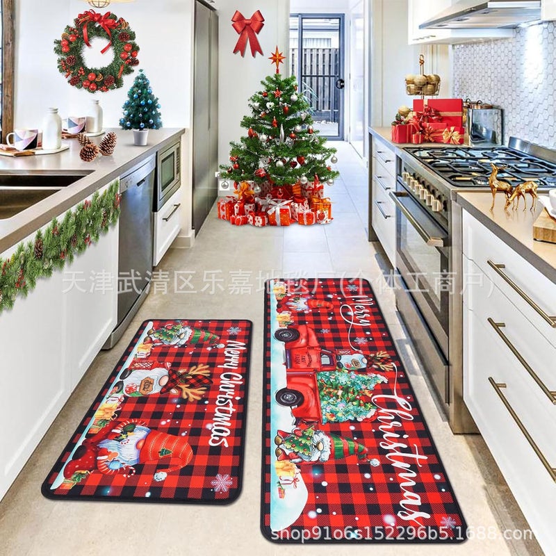 Kitchen Floor Mat Two-Piece Set Kitchen Decorative Mat Stain-Resistant Foot Mat Kitchen Drain Mat Entrance Door Mat - Image 1