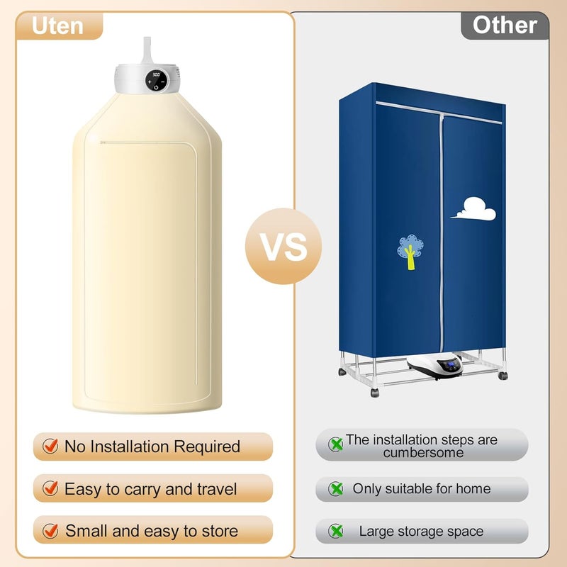 Uten All user friendly build Mini Portable Tumble Dryer, 600W Electric Heat Pump Dryer, Auto Off Timer, Suitable for Business Travel, College Dormitories, Apartments, Hotels Wet anti slip - Image 5