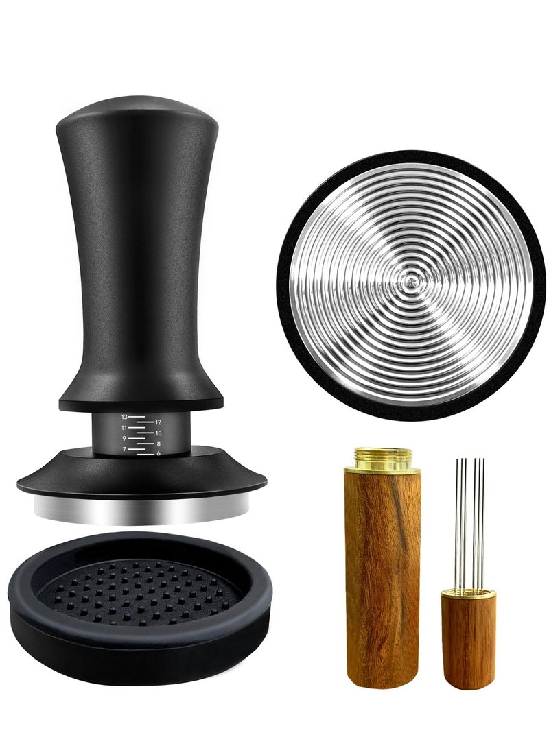 شو وو مكبس قهوة اسبريسو 51 مم مع أداة WDT معايرة محملة بنابض، مكبس قهوة مع حصيرة سيليكون، قاعدة مسطحة من الفولاذ المقاوم للصدأ بنسبة 100% لآلة صنع قهوة اسبريسو، 51 مم، أسود - Image 1