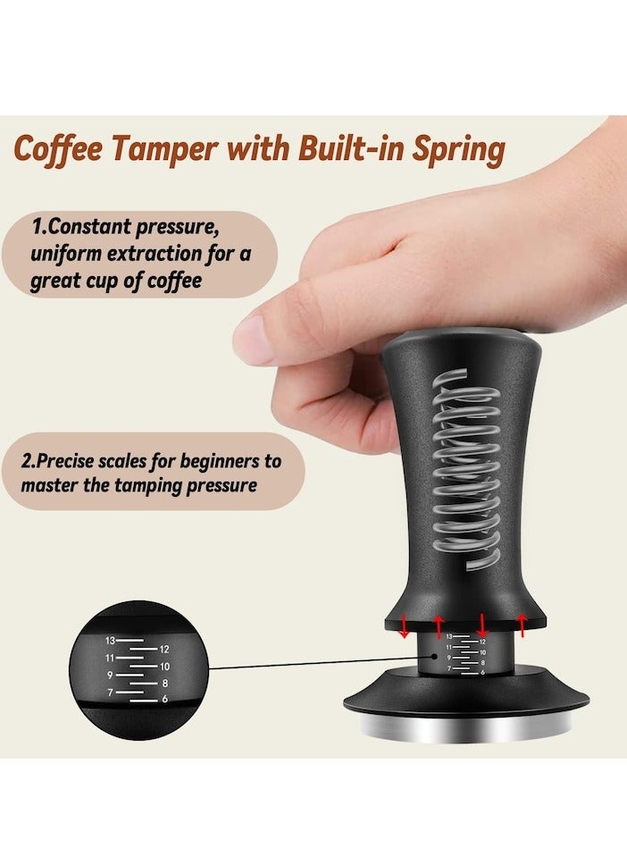 شو وو مكبس قهوة اسبريسو 51 مم مع أداة WDT معايرة محملة بنابض، مكبس قهوة مع حصيرة سيليكون، قاعدة مسطحة من الفولاذ المقاوم للصدأ بنسبة 100% لآلة صنع قهوة اسبريسو، 51 مم، أسود - Image 3