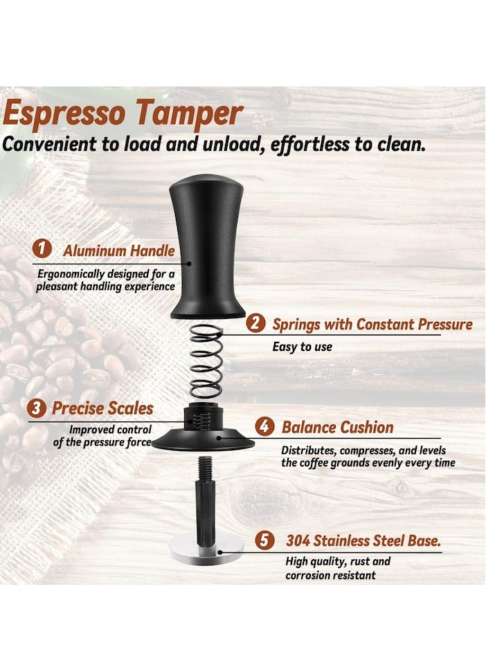 شو وو مكبس قهوة اسبريسو 51 مم مع أداة WDT معايرة محملة بنابض، مكبس قهوة مع حصيرة سيليكون، قاعدة مسطحة من الفولاذ المقاوم للصدأ بنسبة 100% لآلة صنع قهوة اسبريسو، 51 مم، أسود - Image 4