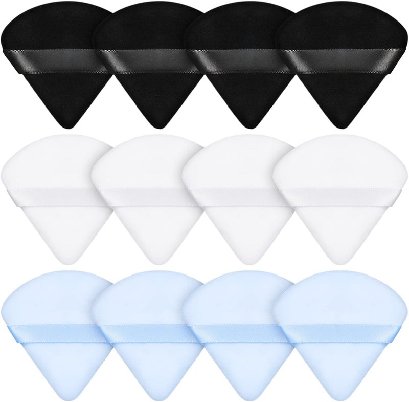 Maitys 12 Pcs Powder Puff Triangle for Face Makeup Cosmetic Loose Powder Puff Velour Soft Body Washable Reusable Foundation Sponge Wet Dry Makeup Tool for Women(Small,Black, White, Blue) - Image 1