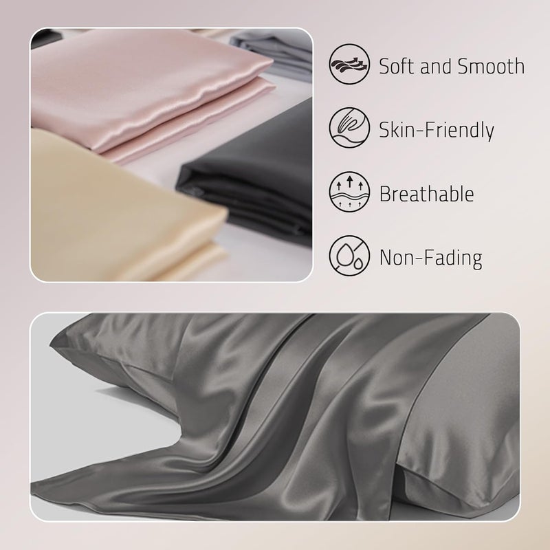 Gabire Mulberry Silk Pillow Cases Set of 2, Both Sides Real Silk Pillow Cover for Hair and Skin Cool Pillowcase Organic Silk Pillowcase 2 Pack with Hidden Zipper, Grey, Queen (20"×30") - Image 2