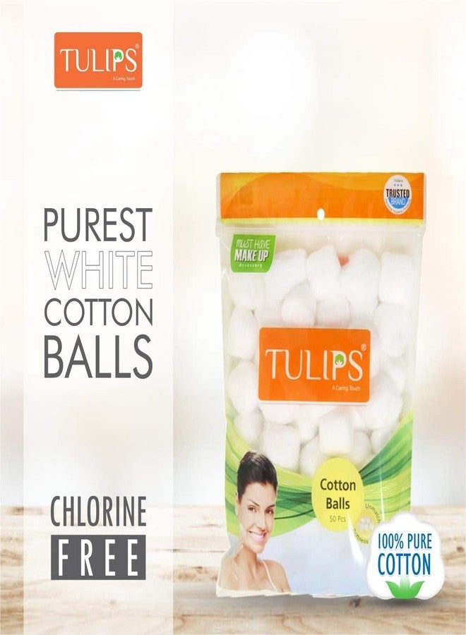 Tulips White COtton Ball in a Ziplock Bag, Perfect for nail polish remover & face cleaning (Pack of 3, 50 pcs each) - Image 2