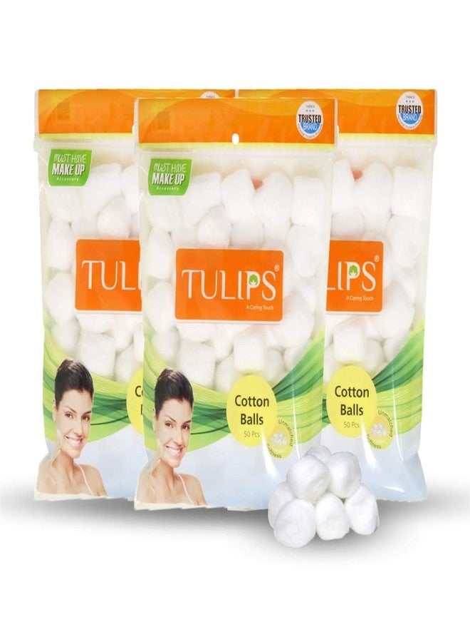 Tulips White COtton Ball in a Ziplock Bag, Perfect for nail polish remover & face cleaning (Pack of 3, 50 pcs each) - Image 1