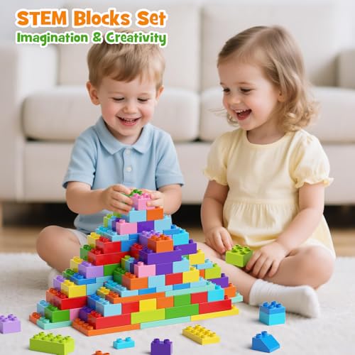 STEM MATCH 97PCS Building Blocks Set with Storage Box Base Plate STEM Educational Toys for Toddlers Kids Ages 3 Compatible with Major Large Particle Building Block - Image 5