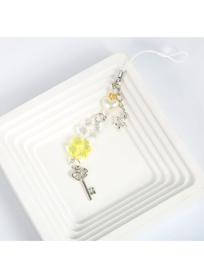 NIBEMINENT Beaded Phone Lanyard, Anti Lost Removable Wrist Strap, Four Leaf Clover Bracelet Pendant, Phone Keychain Lanyard,Yellow