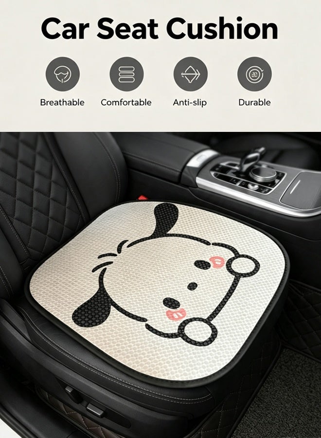 Car Seat Cushion, Ice Silk Breathable Car Chair Pad for Coccyx Pain Relief, Cute Cartoon White Seat Protector Mat for Auto Interior, Comfortable Driving Cushion for All Seasons, 50x50cm - Image 1