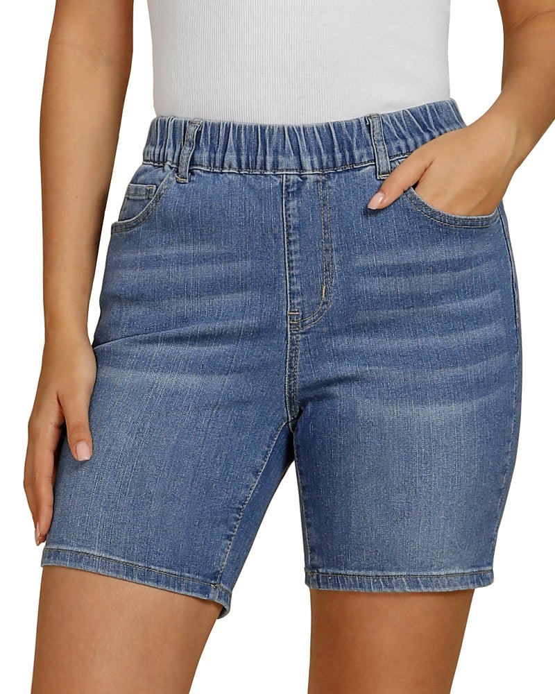Vetinee Jean Shorts for Women Trendy Women's Shorts with Pockets Indigo Medium Blue X-Large - Image 1