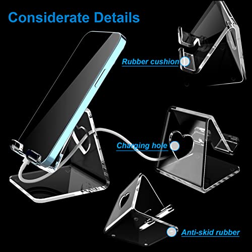 Crpich Acrylic Cell Phone Stand, Portable Phone Holder, Clear Phone Stand for Desk, Compatible with Phone16 15 14 13 Pro Max Mini 12 11 SE, Switch, Android Smartphone, Pad, Tablet, Desk Accessories - Image 3