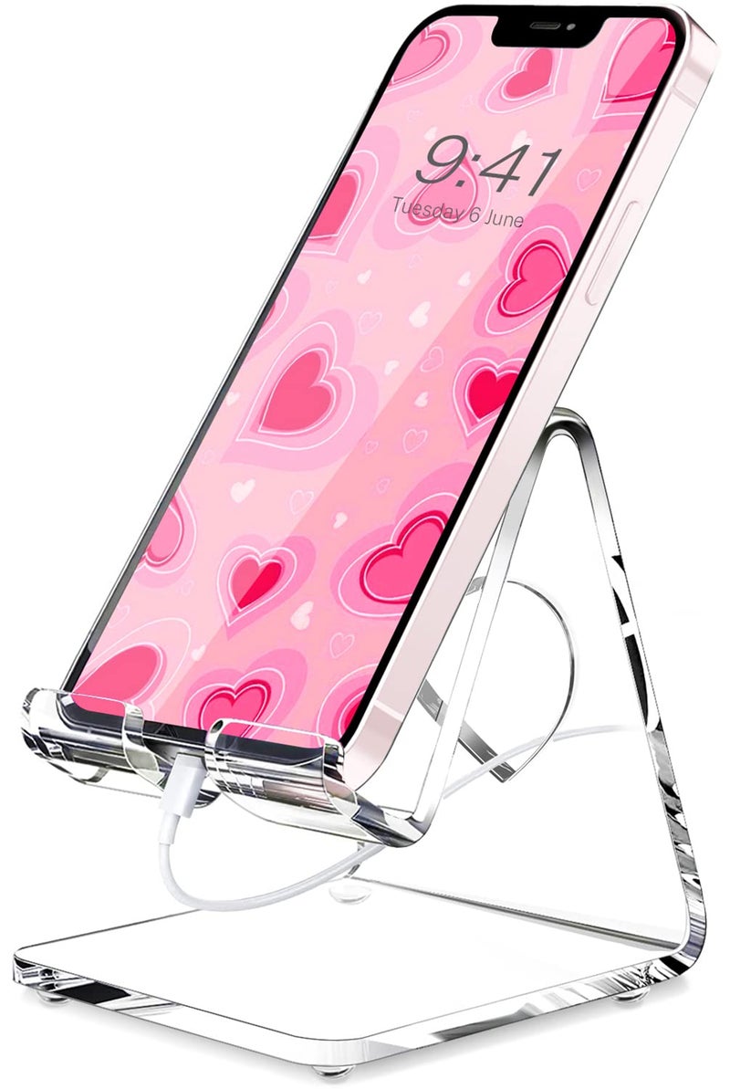 Crpich Acrylic Cell Phone Stand, Portable Phone Holder, Clear Phone Stand for Desk, Compatible with Phone16 15 14 13 Pro Max Mini 12 11 SE, Switch, Android Smartphone, Pad, Tablet, Desk Accessories - Image 1