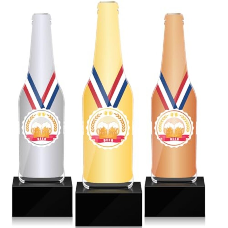 3 Pcs Beer Trophies Awards Acrylic Beerpong Trophies Medals 5.91" Beer Party Game Prizes 1st Place Gold 2nd Place Silver 3rd Bronze Party Decorations - Image 1