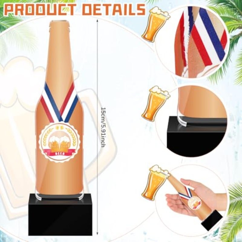 3 Pcs Beer Trophies Awards Acrylic Beerpong Trophies Medals 5.91" Beer Party Game Prizes 1st Place Gold 2nd Place Silver 3rd Bronze Party Decorations - Image 2