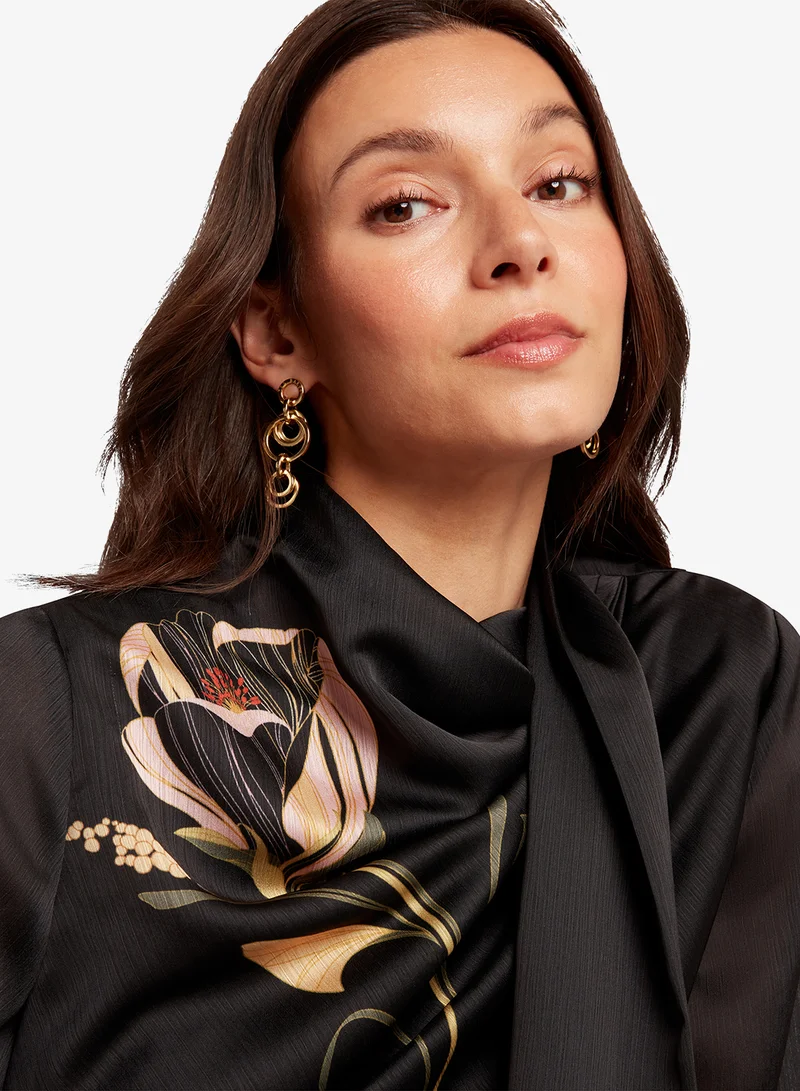 Ted Baker Neck Tie Printed Long Sleeve Top