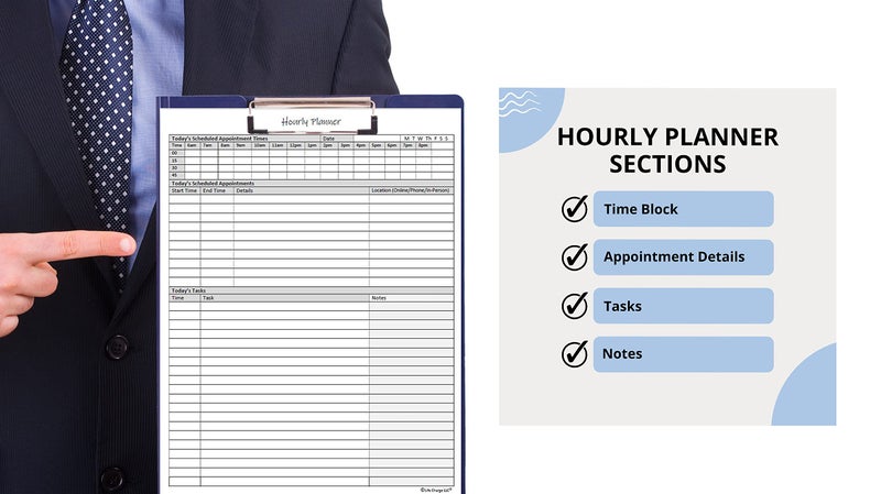 Life Charge Hourly Planner Notepad. 60 Page Planning Pad w/Appointment Time Block, Task Log List & Note Sections. For Office Work Schedule & Time Management. 8.5 X 11, A4 Sheets. - Image 2