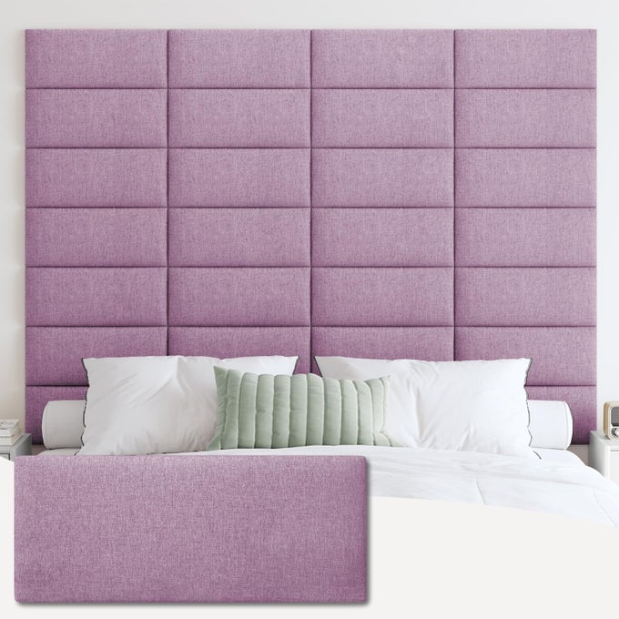 UPHOLSTERED WALL MOUNTED HEADBOARD 3D SOUNDPROOF WALL PANELS PEEL AND STICK FOR QUEEN SIZE REUSABLE AND REMOVABLE TUFTED BED HEADBOARD IN VIOLET 9 PANELS 10 X 24