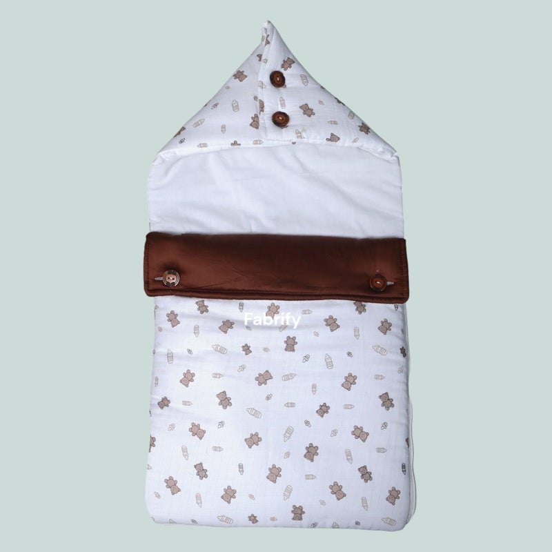 Fabrify 3 in 1 Baby Sleeping Bag & Carry Nest | Muslin Cotton Bedding Set for Infants & New Born Baby | Portable/Travel & Skin Friendly | 0-6 Months (Panda) - Image 1
