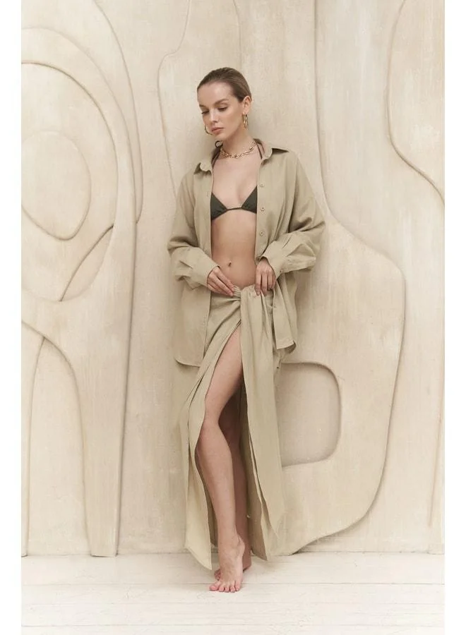 Bohemai Charlotte Beige Oversize Linen Shirt.