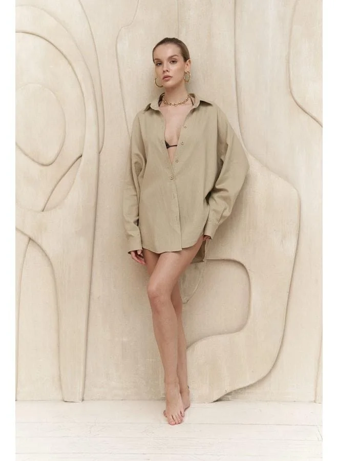 Bohemai  Charlotte Beige Oversize Linen Shirt. for Women | Best Price UAE