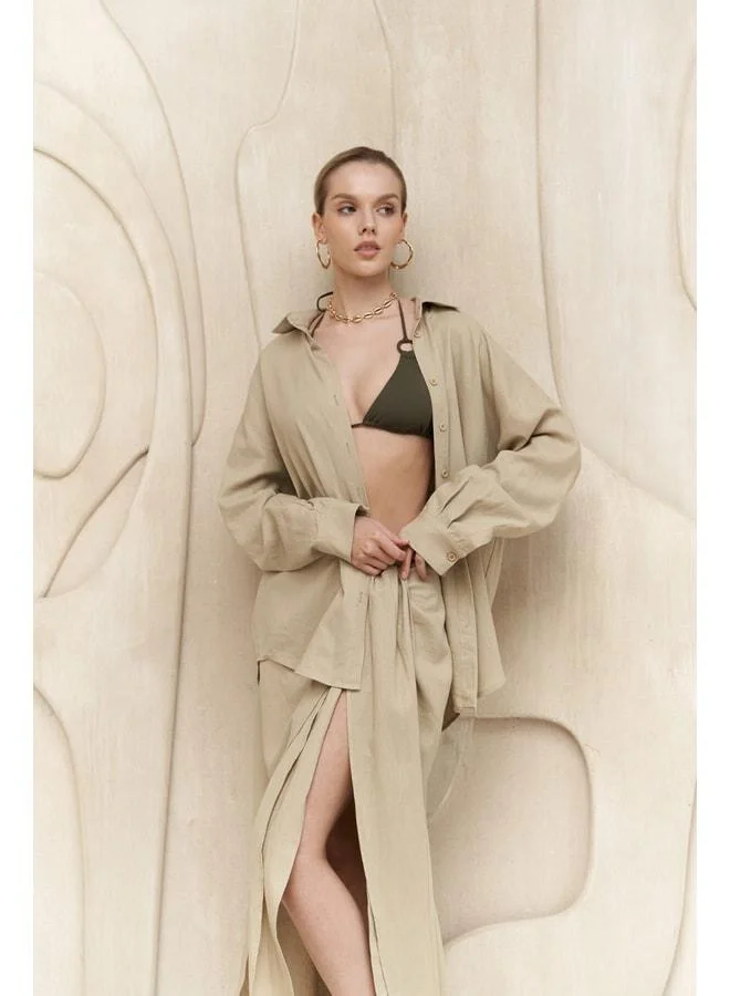 Bohemai Charlotte Beige Oversize Linen Shirt.