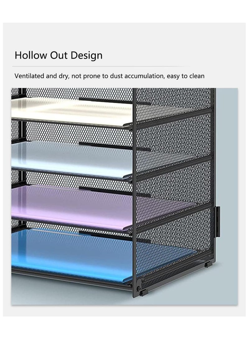 YelaJoy Letter Tray Paper Organizer 5-Tier,Trays Paper Organizer with Handle,Mesh Desk File/Letter Organizer,Black Paper Sorter for Office, Home or School  - Image 2