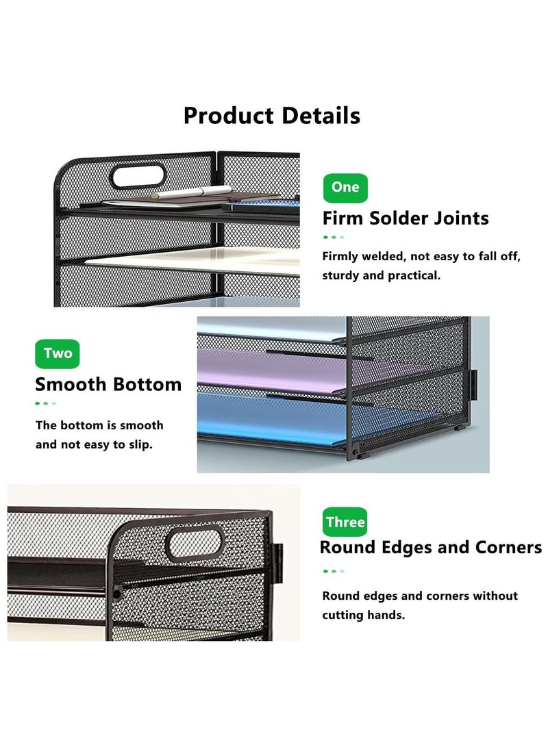 YelaJoy Letter Tray Paper Organizer 5-Tier,Trays Paper Organizer with Handle,Mesh Desk File/Letter Organizer,Black Paper Sorter for Office, Home or School  - Image 3