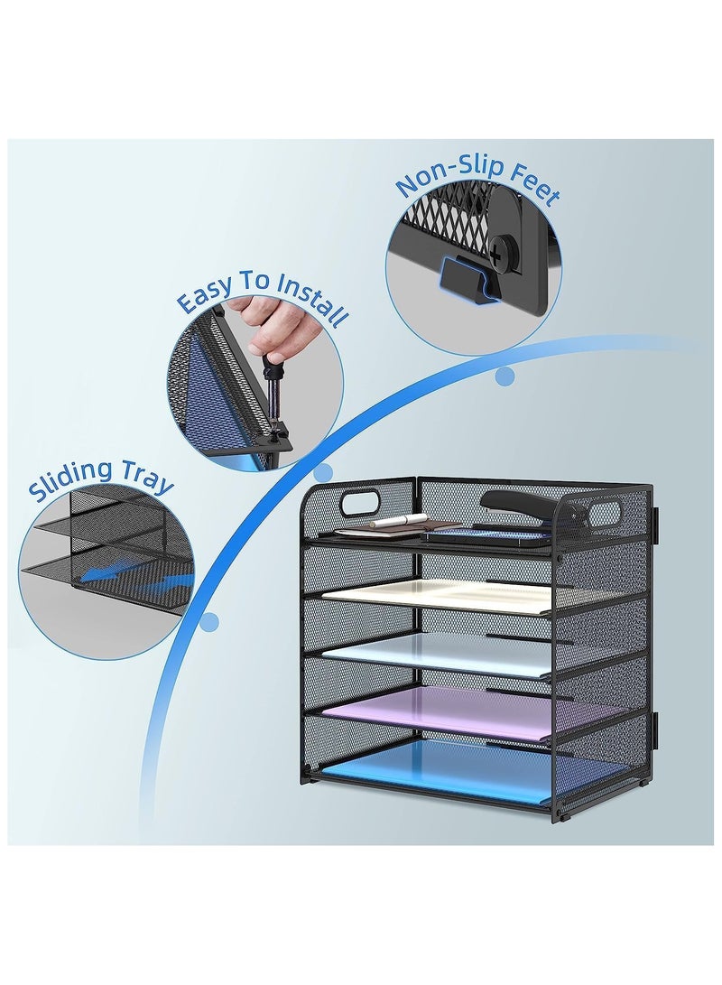 YelaJoy Letter Tray Paper Organizer 5-Tier,Trays Paper Organizer with Handle,Mesh Desk File/Letter Organizer,Black Paper Sorter for Office, Home or School  - Image 4